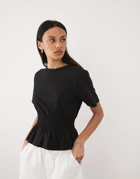  Threadbare Jersey Short Sleeve Peplum Top In Black 