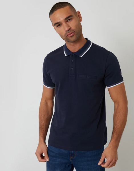  Threadbare Jetted Pocket Cotton Polo Shirt In Navy 