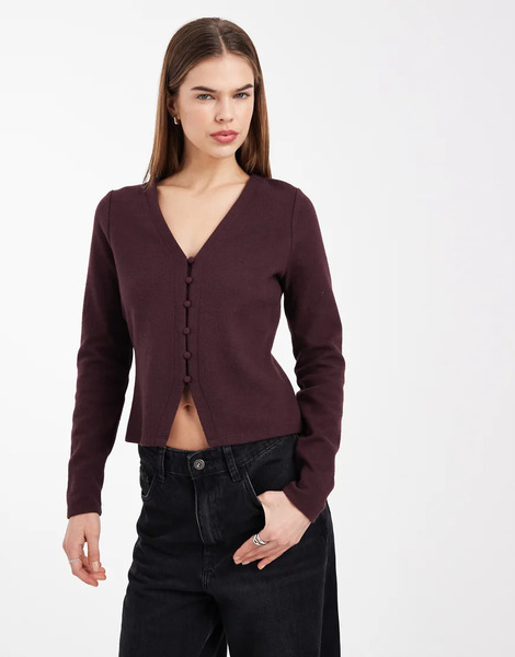  Threadbare Knit Button Through Cardigan In Fig Brown 
