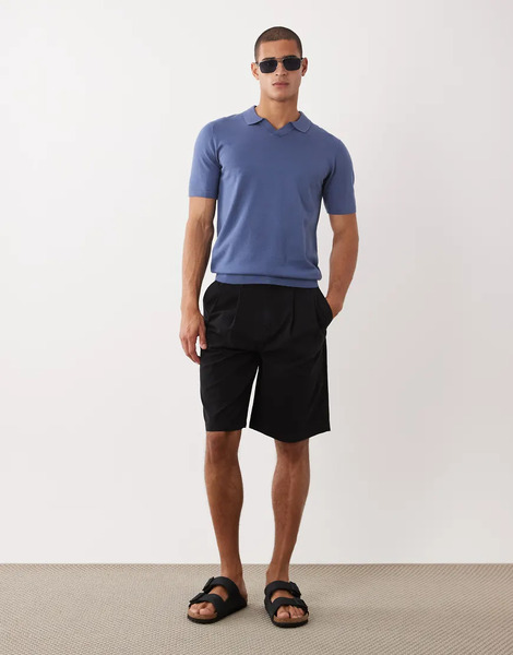  Threadbare Knitted Short Sleeve Polo Shirt In Blue 