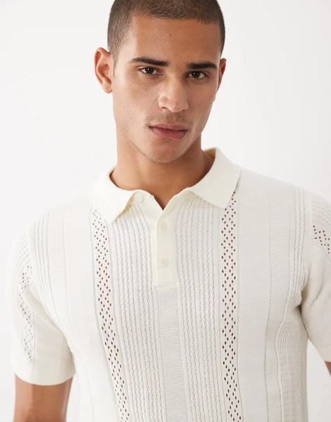  Threadbare Knitted Short Sleeve Polo Shirt In Ecru Neutral 
