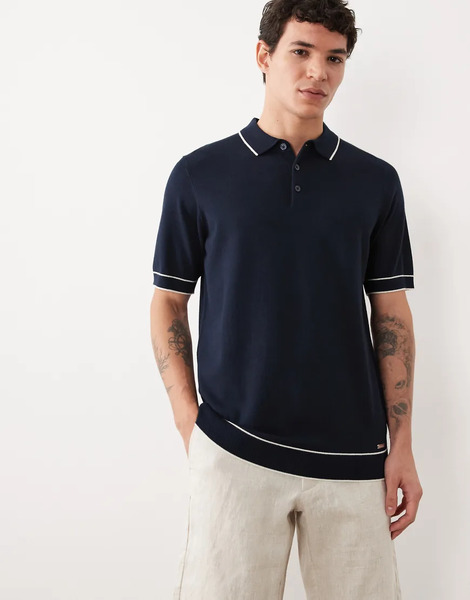  Threadbare Knitted Short Sleeve Polo Top With Tipping In Navy 