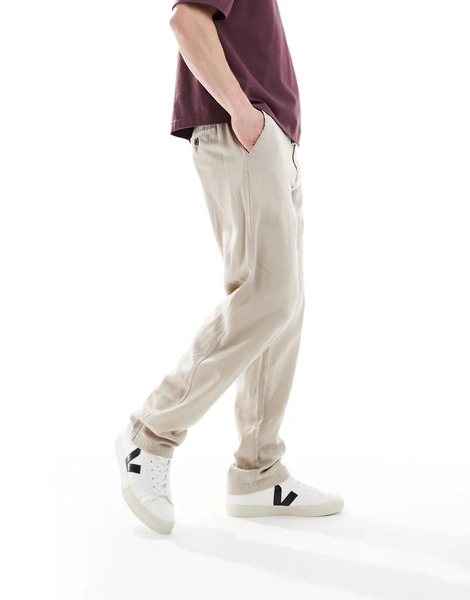  Threadbare Linen Blend Casual Trousers In Stone Neutral 