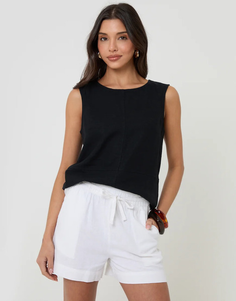  Threadbare Linen Blend Tie Waist Shorts In White 