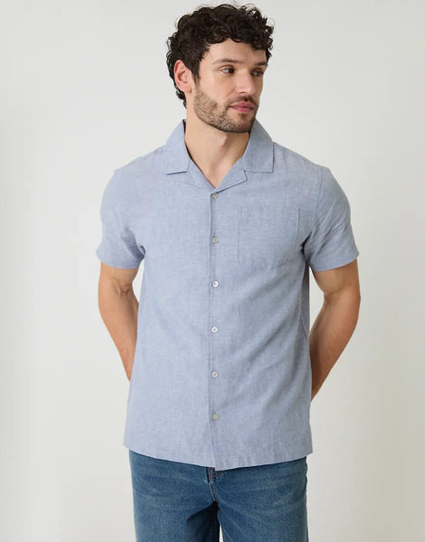  Threadbare Linen Cotton Blend Short Sleeve Shirt In Blue 