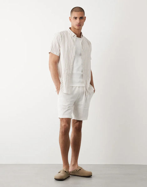  Threadbare Linen Mix Drawcord Waist Shorts In White 