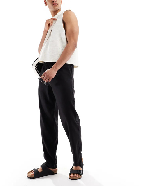  Threadbare Linen Mix Relaxed Trouser In Black 