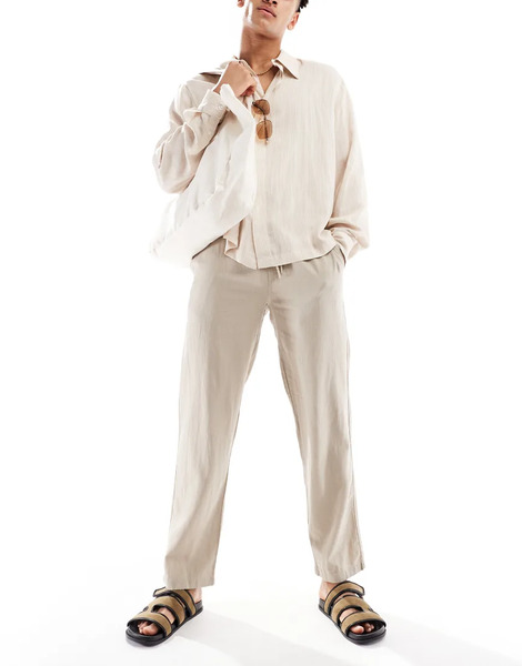 Threadbare Linen Mix Relaxed Trouser In Stone Neutral 