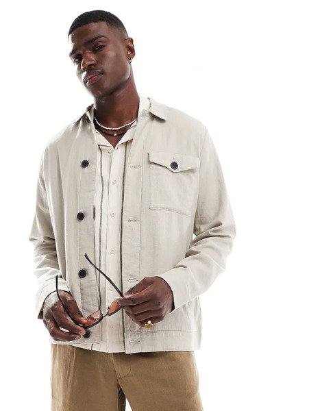  Threadbare Linen Rich Button Down Jacket In Stone Neutral 