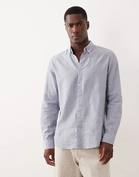  Threadbare Long Sleeve Linen Mix Shirt In Light Blue 