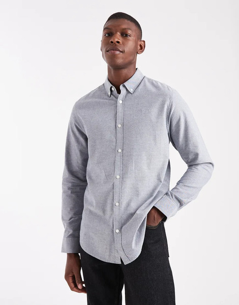  Threadbare Long Sleeve Oxford Shirt In Denim Blue 
