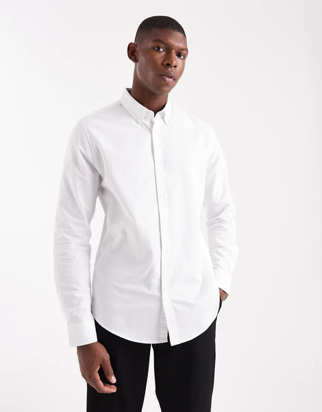  Threadbare Long Sleeve Oxford Shirt In White 