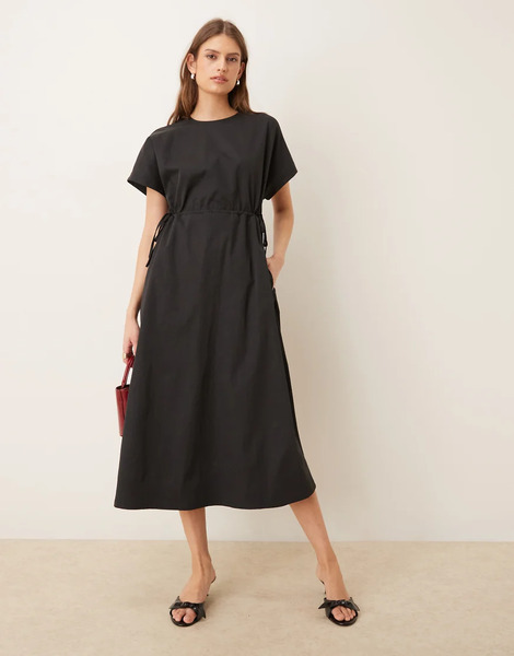  Threadbare Midi Dress With Elasticated Waist In Black 