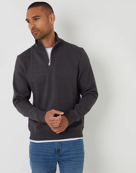  Threadbare Mock T Shirt Quarter Zip Sweatshirt In Charcoal Grey 