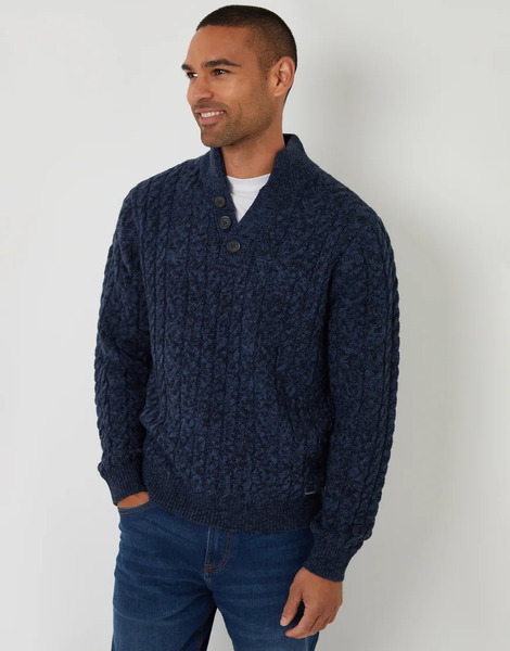  Threadbare Mock Tee Funnel Neck Cable Knit Jumper In Blue 