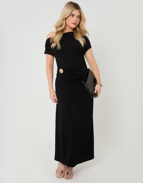  Threadbare Off Shoulder Draped Jersey Maxi Dress In Black 
