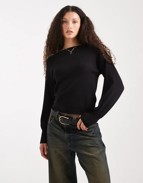  Threadbare Off Shoulder Slouchy Sweatshirt In Black 