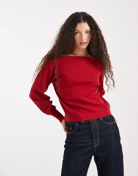  Threadbare Off Shoulder Slouchy Sweatshirt In Red 