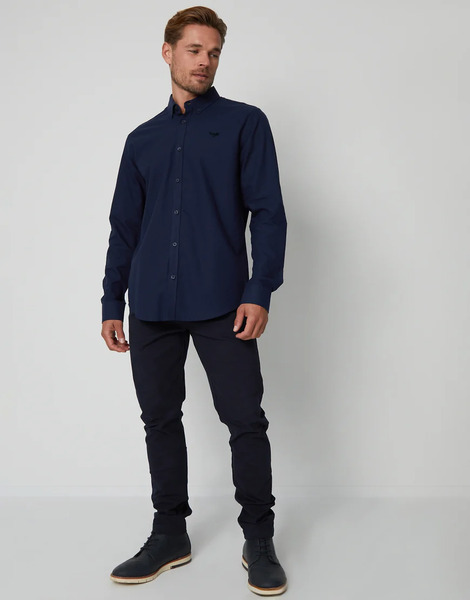  Threadbare Oxford Cotton Long Sleeve Shirt In Navy 