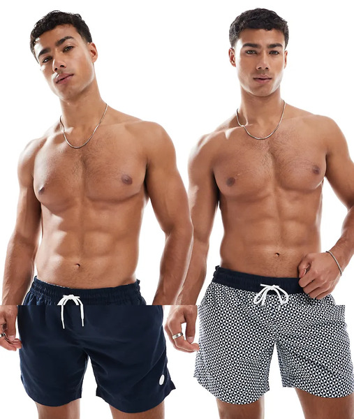  Threadbare 2 Pack Geometric Print Swim Shorts In Navy 