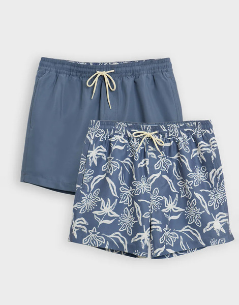  Threadbare 2 Pack Tropical Print Quick Dry Swim Shorts In Blue 