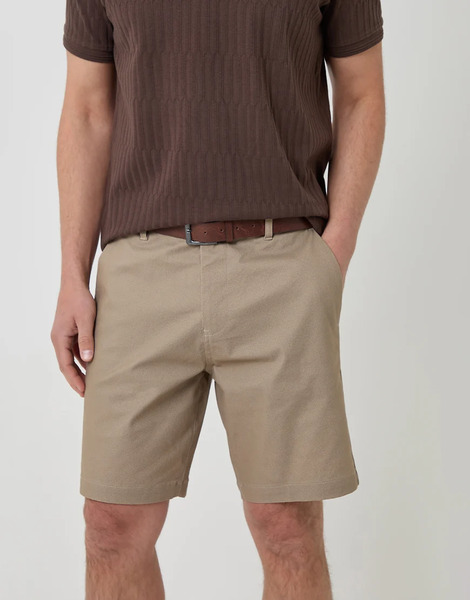  Threadbare Patterned Stretch Chino Shorts With Belt In Stone Neutral 