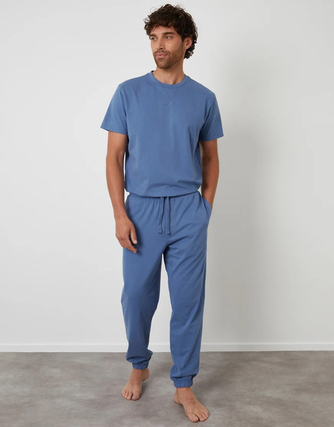 Threadbare Peached Cotton Short Sleeve Pyjama Set In Blue 