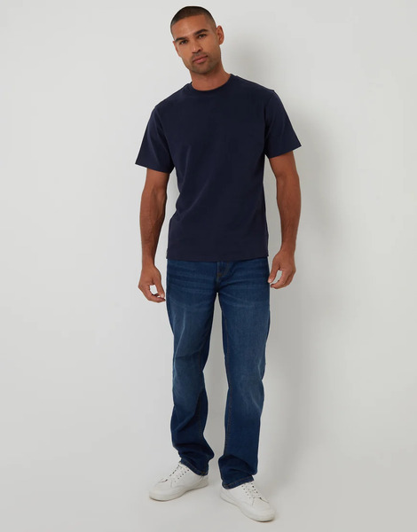  Threadbare Peached Cotton Short Sleeve T Shirt In Navy 