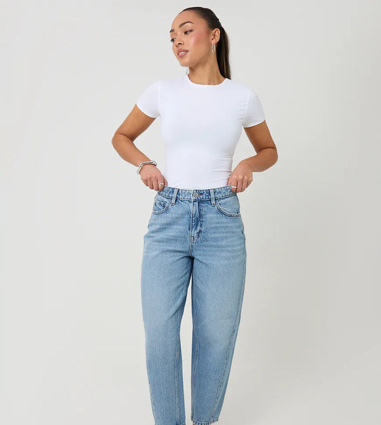  Threadbare Petite Barrel Leg Jeans In Light Blue 