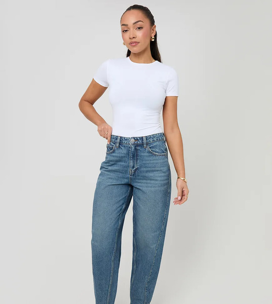  Threadbare Petite Barrel Leg Jeans In Mid Blue 