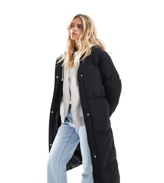  Threadbare Petite Maxi Puffer Coat With Hood In Black 