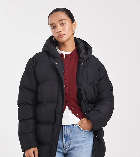  Threadbare Petite Mid Length Puffer Jacket In Black 