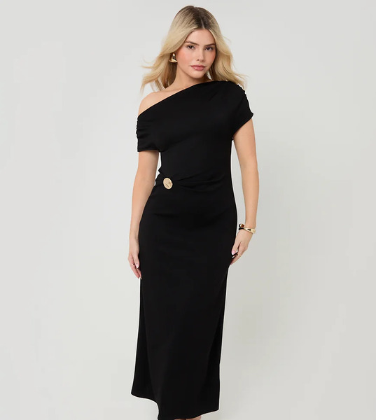  Threadbare Petite Off Shoulder Draped Jersey Maxi Dress In Black 
