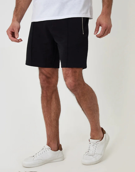  Threadbare Pique Pleated Sweat Shorts In Black 