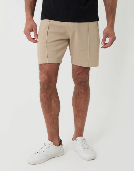  Threadbare Pique Pleated Sweat Shorts In Stone Neutral 