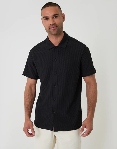  Threadbare Plisse Rib Short Sleeve Shirt In Black 