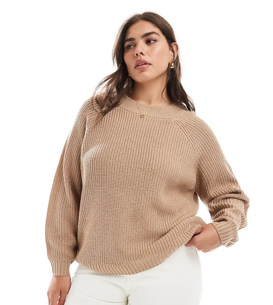  Threadbare Plus Crew Neck Jumper In Warm Taupe Neutral 