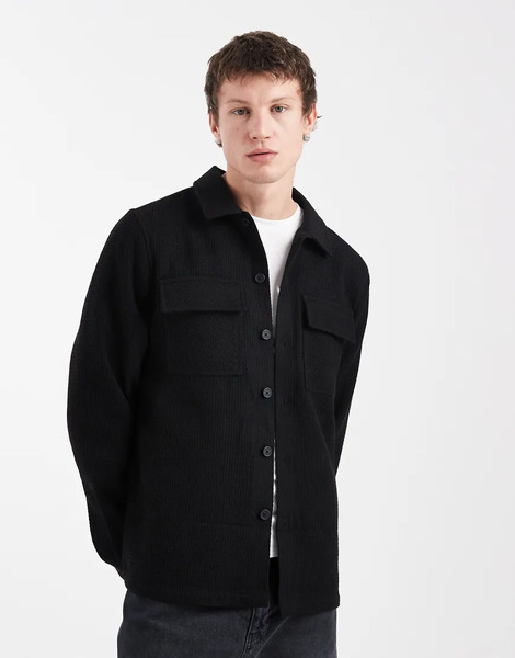  Threadbare Pocket Front Shacket In Black 