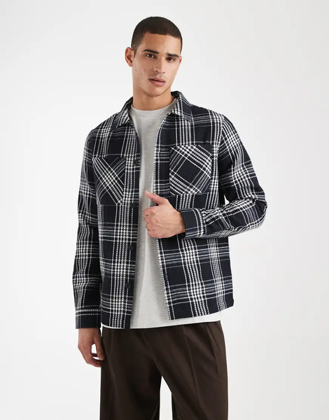  Threadbare Pocket Front Shacket In Navy And White Check 