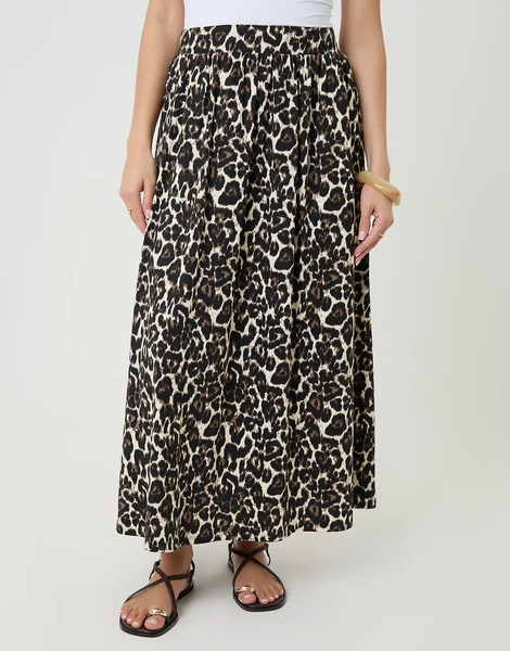  Threadbare Print Jersey A Line Maxi Skirt In Tan Brown 