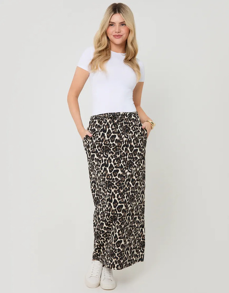  Threadbare Print Jersey Maxi Skirt With Pockets In Tan Brown 
