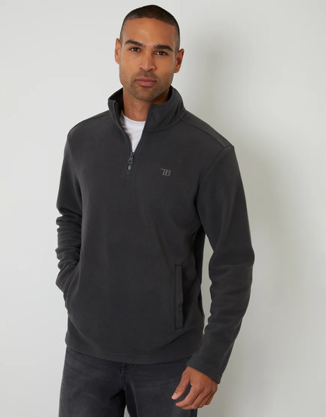  Threadbare Quarter Zip Microfleece Sweatshirt In Dark Grey 