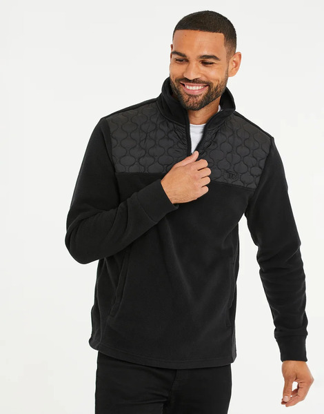 Threadbare Quarter Zip Quilted Fleece Jumper In Black 