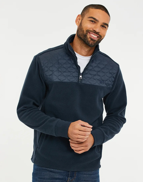  Threadbare Quarter Zip Quilted Fleece Jumper In Navy 