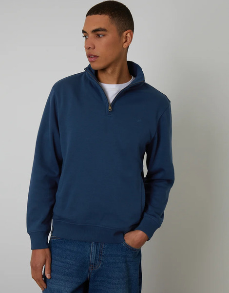  Threadbare Quarter Zip Sweatshirt In Dark Blue 