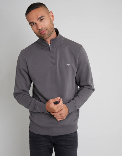  Threadbare Quarter Zip Sweatshirt In Dark Grey 