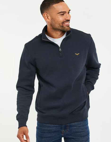  Threadbare Quarter Zip Sweatshirt In Navy 