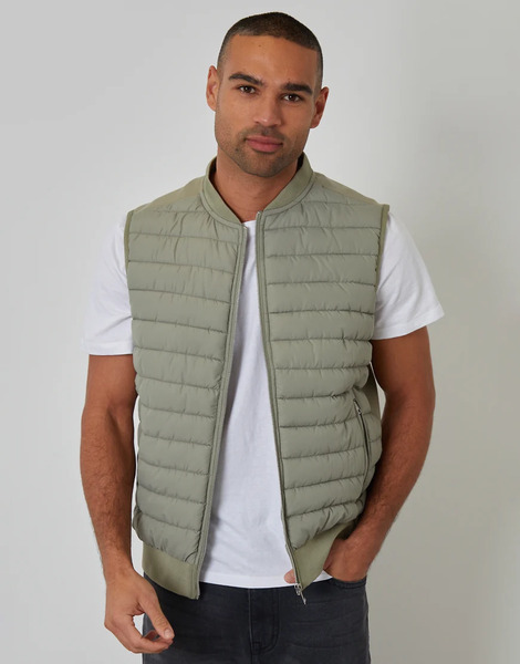  Threadbare Quilted Hybrid Gilet In Pale Green 