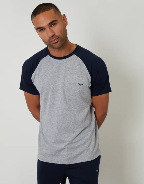  Threadbare Raglan Short Sleeve Lounge Set In Navy 