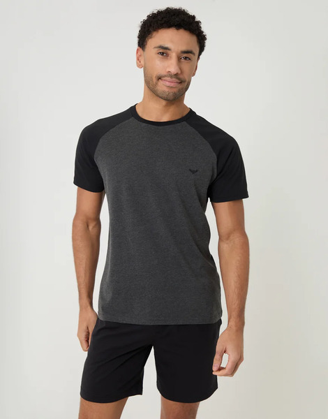  Threadbare Raglan Short Sleeve Top & Shorts Lounge Set In Black 